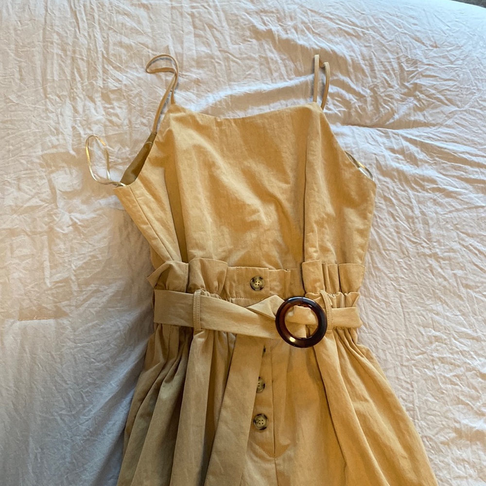 Beautiful tan midi dress with belt and buttons